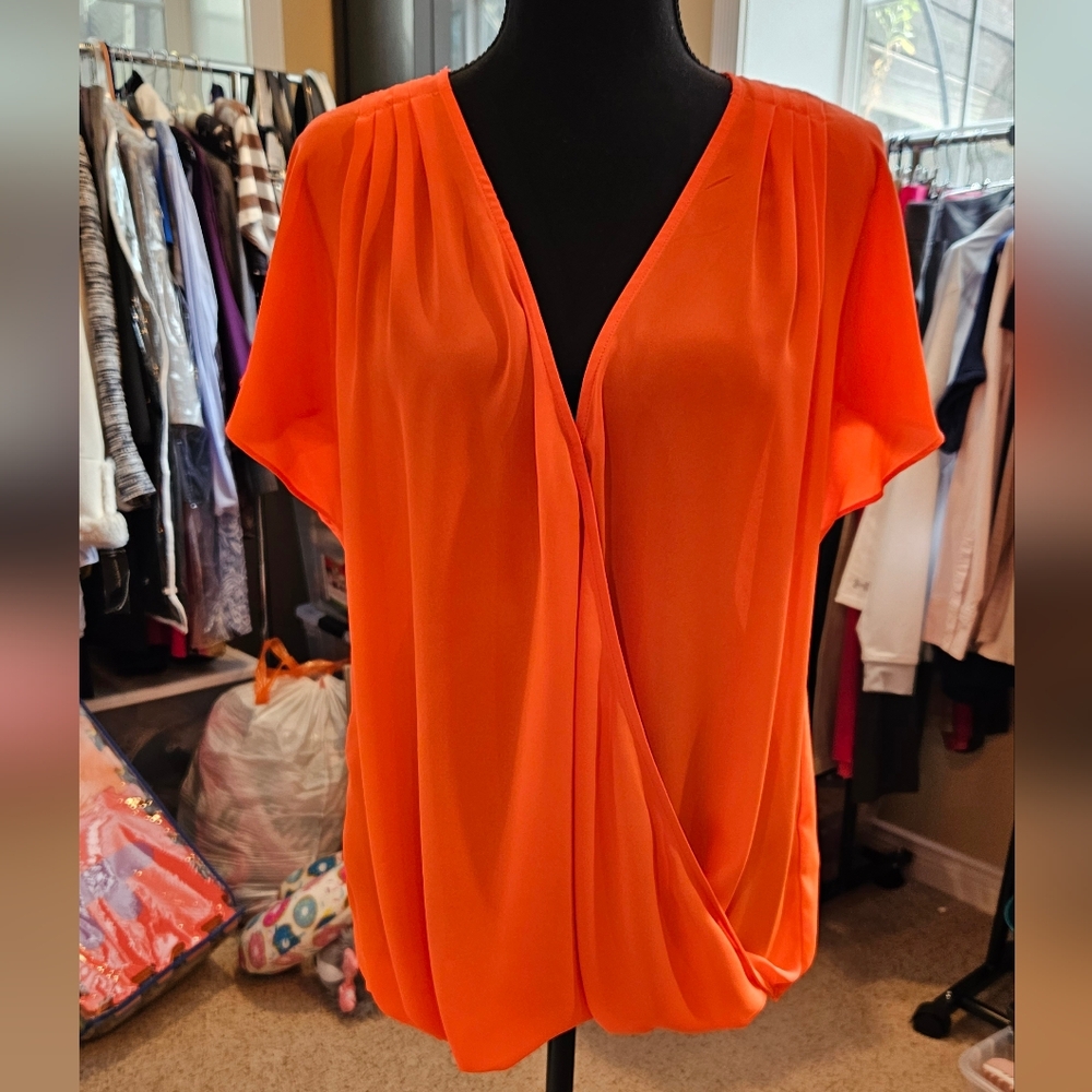 Banana Republic Semi-Sheer Orange V-neck Blouse Size Large